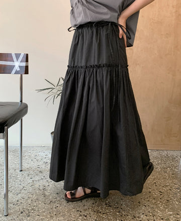 Yoohoo Ribbon Banding Frill Long Skirt